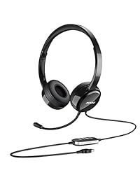 Mpow 071-versión actualizada de durabilidad, auriculares USB con conector de 0.138 in, auriculares de ordenador ligeros con micrófono de cancelación de ruido, cómodos, auriculares con cable para PC, Skype, teléfono