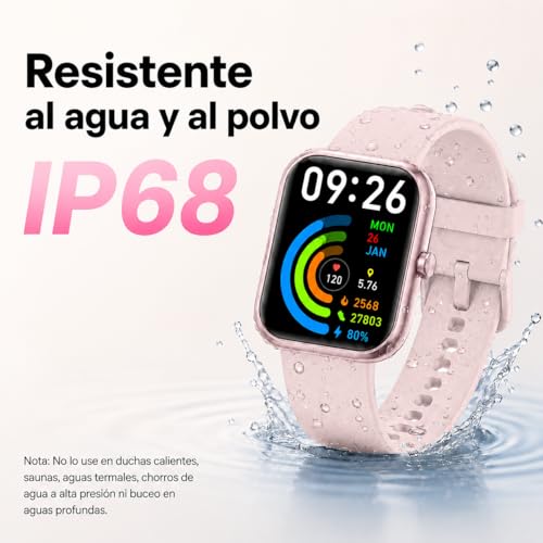 EASYTAO Reloj Inteligente, Smartwatch Mujer, Llamadas por Bluetooth, Monitorización del sueño, con el Asistente de Voz Alexa, Monitoreo de Salud Las 24 Horas, Impermeable IP68, Rosa