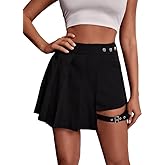 WDIRARA Women's High Waist Pleated Button Skort Asymmetrical Skirt Shorts
