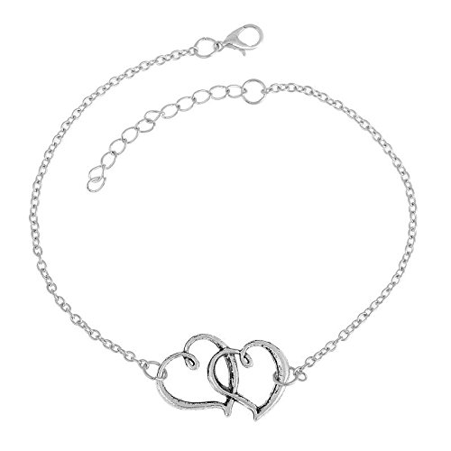 Double Heart Shaped Silver Alloy Anklet for Women & Girls