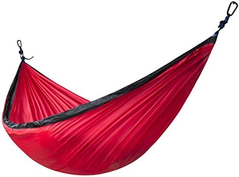 XiYoYo Child Size Nylon Parachute Fabric Camping Hammock 570lbs Capacity with 2 Straps and Enhanced Carabiners Portable Lightweight Compact Perfect for Outdoor, Beach, Backyard, Hiking (Red/Black)
