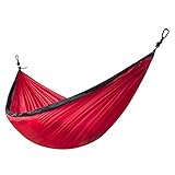 XiYoYo Child Size Nylon Parachute Fabric Camping Hammock 570lbs Capacity with 2 Straps and Enhanced Carabiners Portable Lightweight Compact Perfect for Outdoor, Beach, Backyard, Hiking (Red/Black)