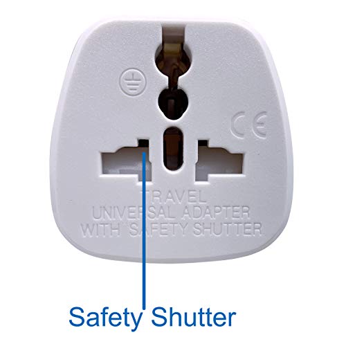 GOMMLE US/CA/JP Type B Adaptor Plug with Flat Blades/Round Grounding Pin and Safety Shutter, UAE/EU/DE/UK/Italy/Swiss/Indian Plug Suitable for 3 Pin US/JP/CA Socket (US/JP/CA Plug * 3 White)