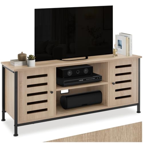 ® Mobile TV 110x41,5x50,5cm, Mobile Soggiorno TV, 4 Scomparti, 2 con Porta Magnetica, Madia Soggiorno Moderna per Televisore, Passacavi, Home Theater, Casa e Cucina - Legno Industriale Chiaro