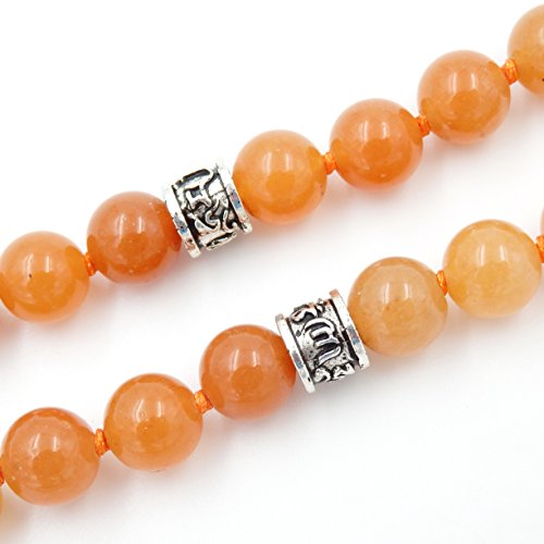 Mala Beads Necklace, Gemstone Mala Bracelet, Buddhist Prayer Beads Necklace, Tassel Necklace, Knotted Necklace (Orange Aventurine) - Thumbnail 2