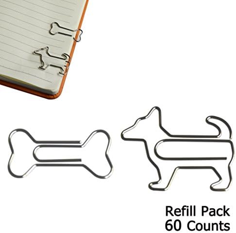 HiQin Cute Dog and Bone Shaped Paper Clips Bookmarks (60 Counts) - Funny Office Supplies Gift Ideas for Mother Women Kids