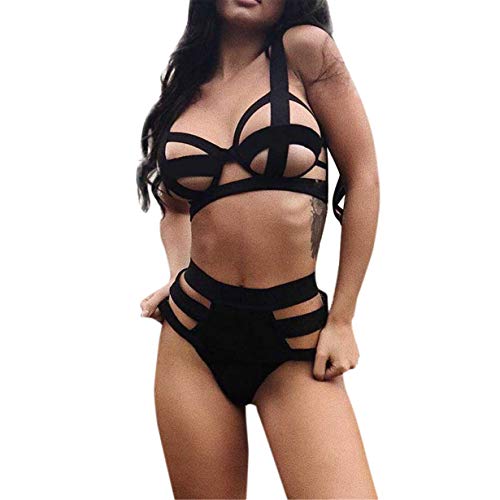 Londony Lingerie Sets,Womens Sexy Cut-Out Nightwear Lingerie Set Crisscross Bra + High Waisted Panty Thongs Briefs (Blackâ¤ï¸, L)
