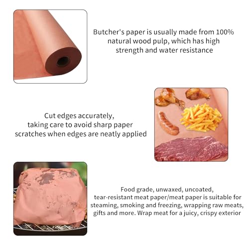 Pink Butcher Paper Roll 15m 42cm Wide Original Kraft Paper for BBQ, Grill, Smoker, Meat and Fish