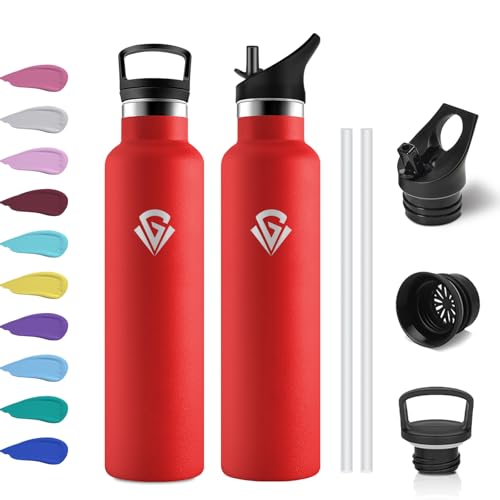 Trinkflasche 1L, Auslaufsichere Wasserflasche mit Strohhalm, Doppelwandige Vakuumisolierte, Thermosflasche Kohlensäure Geeignet, BPA-Frei, Isolierflasche für Erwachsene, Büro, Reisen, Sprudel