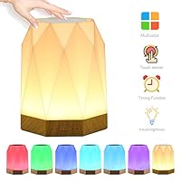 Night Light, UNIFUN Touch Lamp for Bedrooms Living Room with Timer Function Portable Table Bedside Lamps, Nursery Lamp with USB Rechargeable Dimmable Warm White Light & Color Changing RGB