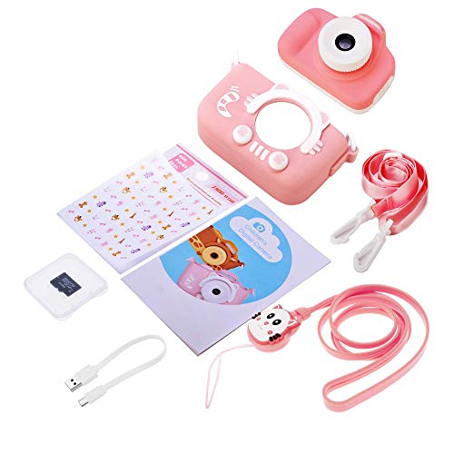 ShinePick Kids Camera, Kids Digital Camera 16MP HD 2.0 Inch Screen Selfie Video Camera with Cartoon Silicone Case & Micro SD Card for Kids(Pink)
