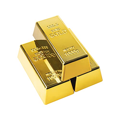 Hiawbon 3 Pcs Simulated Golden Brick Bullion Fake Glittering Gold 