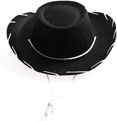 NJ Novelty Children's Black Cowboy Hat Western Style Costume Kids Ranch Felt Hat With White Draw String