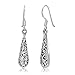 925 Oxidized Sterling Silver Bali Inspired Filigree Narrow Puffed Teardrop Dangle Hook Earrings