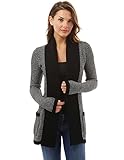 PattyBoutik Women Open Front Marled Sweater Cardigan (Black and White Large)