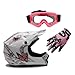 TMS Youth Kids White Pink Butterfly Dirt Bike ATV Motocross Off-road Helmet DOT with Goggles and Gloves (Medium)