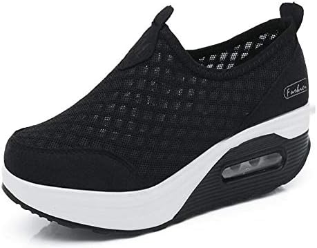 Womens Fashion Running Sneakers Striped Mesh Lace-up Breathable Platform Comfortable Wedges Sport Shoes