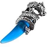 Men's Stainless Steel Pendant Necklace Crystal Silver Blue Dragon Wolf Tooth Tribal -With 23 Inch Chain