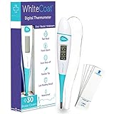 White Coat Fast Reading Digital Thermometer for Oral Rectal and Underarm Use with Flexible Tip and Fever Body Temperature Indicator for Baby Child Adult and Pets, Bonus 30 Probe Covers Included