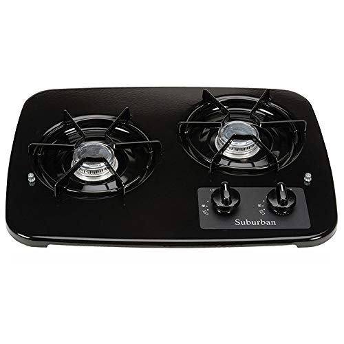 RecPro RV Cooktop Suburban 2937A 2 Burner Black Cooktop | Top Plate Included - Thumbnail 3