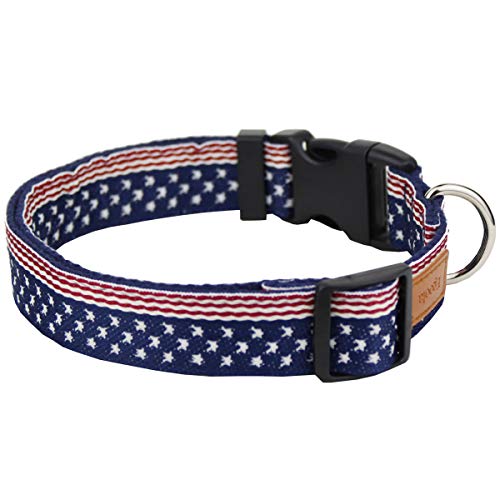 Egoola American Flag Dog Collars Adjustable USA Basic Dog Collar Soft Comfortable Pet Collar for Size S M and L Dogs (M 19-13 inch)
