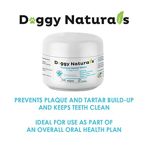 Dental Wipes for Dogs and Cats with Chlorhexidine and Sodium Hexametaphosphate That Helps Remove Plaque Tartar Buildup Calculus, Bad Breath,Tooth Decay & Gingivitis (50 Wipe) Made in USA TruClens