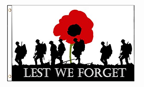 Lest We Forget Poppy Remembrance Day War Heroes Wall Flag 3'x5' Ft Polyester Grommets Indoor/Outdoor … (White)