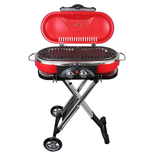 Mototeks, Inc. Portable BBQ Grill Propane Matchless Lighting Foldable CART for Camping Outdoor (Red)