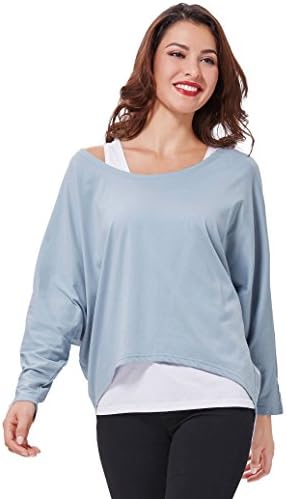 Light Steel Blue Soft Top Long Batwing Sleeve Baggy Shirts for Ladies Size M KK361-2