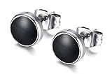 Mealguet Jewelry A Pair Enamel Round Stainless Steel Stud Earring for Men and Women,Black/blue