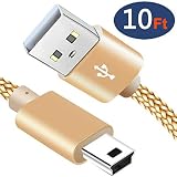 Mini USB 2.0 Cable Braided, Type A to Mini-B Charger Cord for PS3 Controller,GoPro Hero 3+,Garmin Nuvi GPS,Digital Camera Transfer,Dash Cam,MP3 Player Data Sync,PDA Playstation 3 Charging Long 10ft