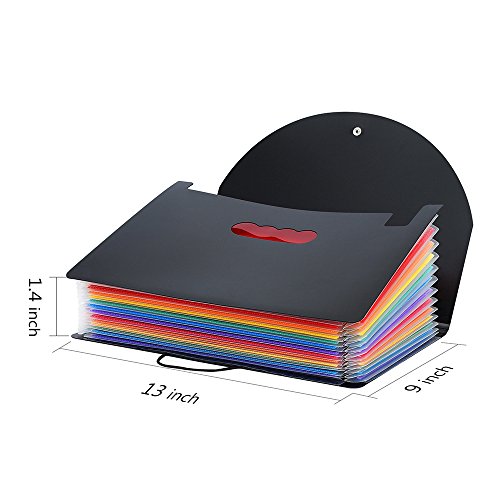 Adaone 12 Pockets Expanding File Folders, Portable Accordion A4 Expandable File Organizer, Large Capacity Multicolour Stand Plastic Business File Box (12 Pockets Multicolor)