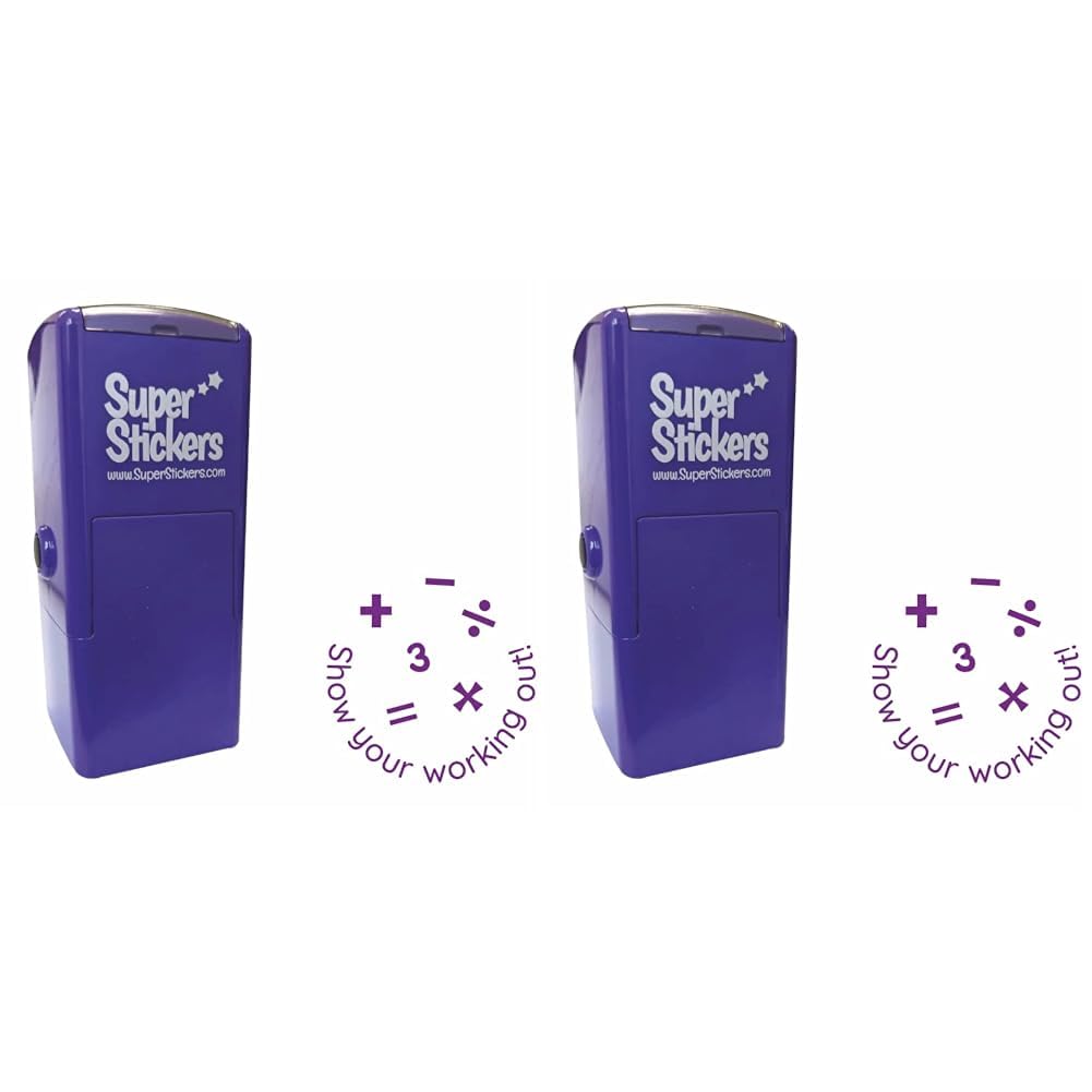 Trodat Teacher Stamp | Education Marking Stamp | Reward Stamps for School - Show Your Working - Math, Purple Body - Violet Ink, 23x23mm (Pack of 2)