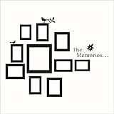 Fange DIY Removable the Memories Quotes 10 Black Photo Picture Frames Collage Birds Tree Branch Leaf Art Mural Vinyl Waterproof Wall Stickers Kids Room Decor Nursery Decal Sticker Wallpaper 41.3''x32.2''
