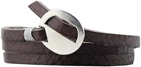 Zen Styles Leather Wrap Around Bracelet – Multi-layered Cuff Wristband, Vintage Silver Tone or Brass Finish Buckle. Adjustable Women Accessory (Brown)