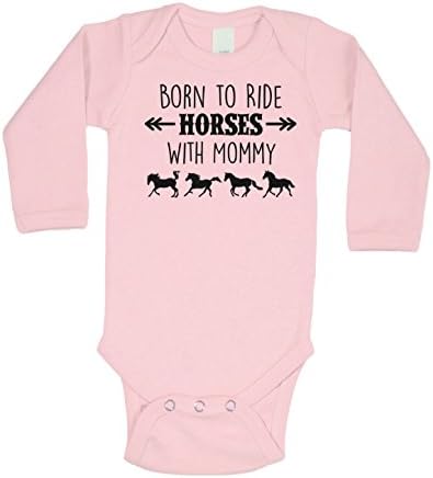 Equestrian Creations Born to Ride Horses with Mommy Long Sleeve Bodysuit (Soft Pink, 6-12 Months)