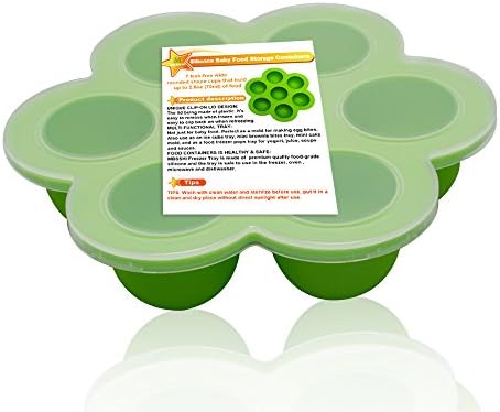 Eco Friendly Silicone Baby Food Freezer Storage Tray Clip on Silicone Lid Toxin and BPA FDA Approved Oven and Dishwasher Safe Green