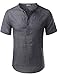 ZEROYAA Mens Casual Big Plaid Henley Short Sleeve Linen T Shirt Tops
