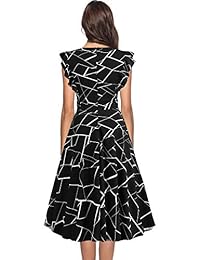 Vestido de cóctel para mujer, estilo vintage, con volantes, bolsillos acampanados, estilo casual