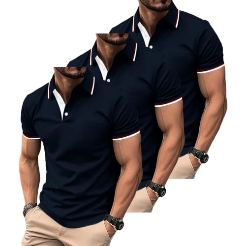 ZITY Polo Shirt for Men 3 Pack Short Sleeve Polo Shirt Golf Work Breathable Casual T-Shirt with Pocket Summer Three Pieces T Shirt for Vacation