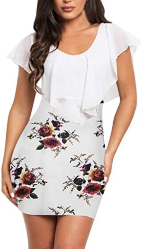 Package Hip Dress for Women Summer Ladies Floral Dress Short Sleeve Splicing Flower Printing Buttock Party Mini Dress