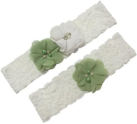 Haydice Wedding Bridal Garter Belt Chiffon Flowers Pearl Rhinestone dacoration Wedding accessories (Green)