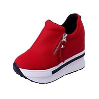 TOPUNDER Women Wedges Boots Platform Shoes Slip on Ankle Boots Fashion Casual Red