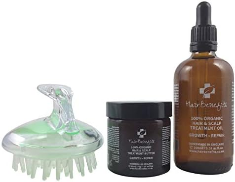 Natural, Organic Hair Growth Oil, Hair Growth Butter Mask & Scalp Massage Brush for Hair Growth, Hair Loss & Thinning Hair. With Powerful DHT Blockers, Stimulating Essential Oils & Botanical Extracts.