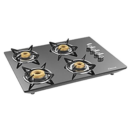 Sunflame Glass Counter Hob Auto Ignition 4 Burner(Black)