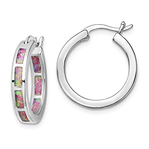 925 Sterling Silver Pink Created Opal In Out Hoops Hoop Round Fine Jewelry Gifts For Women For Her