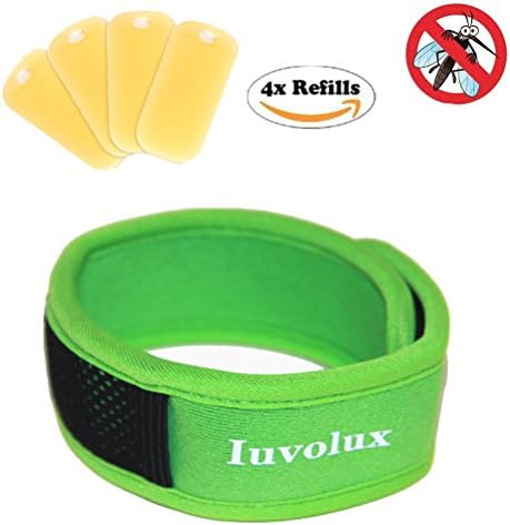 Natural Mosquito Repellent Bracelet with 4 Plant Refills - Deet Free Insect &amp; Bug Control Repellent Wristband Safe for Kids,Toddler &amp; Adults - Enjoy 61 Day Outdoor Protection,Waterproof (Green)