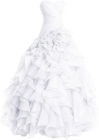 CutieTell Women's Ruffles Organza Ball Gowns Prom Dresses for Quinceanera US6 White
