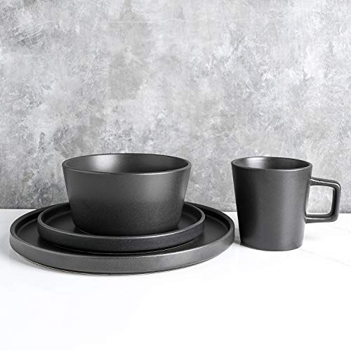 Stone Lain Coupe Dinnerware Set, Service For 8, Black Matte, 32 Piece