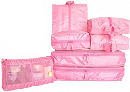 Cinhent Bag 1Set (7PCS) Portable Luggage Travel Storage Bag, Organizer Tidy Cosmetics And Clothes Bag, Back To School Students Necessary (Hot Pink)
